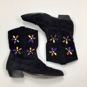 Vintage 90’s Suede Leather Jeweled Western Boots
